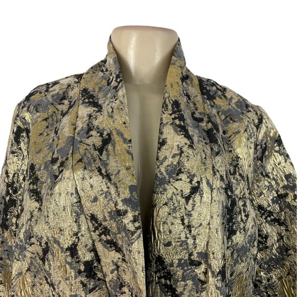 Natori Women's Gold & Black Metallic Brocade Open Front Long Sleeve Coat Sz M - Picture 5 of 8
